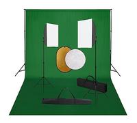 QUAHEAS Kit studio photo avec softbox, système de fond, réflecteurs, trépieds en acier réglable en hauteur jusqu'à 210 cm, 2 ampoules 24 W, idéal pour photo, vidéo, streaming, portrait, prise de