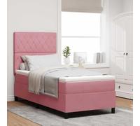 QUAHEAS Lit à Ressort LED avec Matelas 90 x 200 cm en Velours Rose, Cadre sommier Plateforme avec tête de lit réglable, éclairage RGB, idéal Chambre Adulte ado garçon Fille