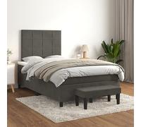 QUAHEAS Lit à sommier tapissier 120 x 200 cm gris foncé, cadre de lit en velours avec tête de lit, matelas à ressorts ensachés, surmatelas et banc pour chambre à coucher
