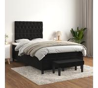 QUAHEAS Lit à sommier tapissier, 120 x 200 cm, noir, avec matelas à ressorts ensachés, housse en velours, tête de lit réglable en hauteur et surmatelas doux pour la peau