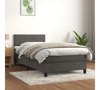 QUAHEAS Lit à sommier tapissier 90 x 200 cm en velours gris foncé, tête de lit réglable en hauteur, matelas à ressorts ensachés, soutien moyennement dur, surmatelas doux pour la peau, lit confortable