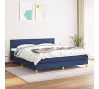 QUAHEAS Lit à sommier tapissier avec matelas, bleu, 160 x 200 cm, housse en tissu, tête de lit réglable en hauteur, matelas à ressorts ensachés, soutien mi-ferme