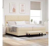 QUAHEAS Lit à sommier tapissier, avec matelas crème, 200 x 200 cm, housse en tissu, tête de lit réglable, cadre en bois, lit empereur pour 2 personnes, durable