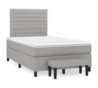 QUAHEAS Lit à sommier tapissier avec matelas, en tissu gris clair, 120 x 190 cm, tête de lit réglable en hauteur, matelas à ressorts ensachés, soutien mi-ferme