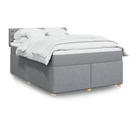 QUAHEAS Lit à sommier tapissier avec matelas, gris clair, 140 x 200 cm, housse en tissu, ressorts ensachés, éclairage LED, surmatelas, pieds en bois de pin, pour un sommeil réparateur