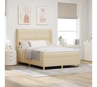 QUAHEAS Lit à sommier tapissier avec matelas, gris foncé, 90 x 190 cm, tissu crème, tête de lit réglable en hauteur, cadre en bois robuste, ensemble complet confort pour chambre à coucher