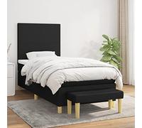 QUAHEAS Lit à sommier tapissier, noir, 100 x 200 cm, avec matelas à ressorts ensachés, tête de lit réglable, coussin et banc doux pour la peau, design en tissu robuste