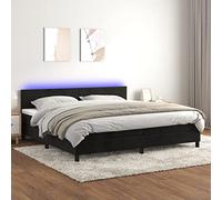 QUAHEAS Lit à sommier tapissier noir 200 x 200 cm avec housse en velours, tête de lit réglable en hauteur, éclairage LED et matelas à ressorts ensachés pour un sommeil réparateur