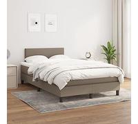 QUAHEAS Lit à sommier tapissier taupe, 120 x 200 cm, avec matelas à ressorts ensachés, tête de lit réglable en hauteur et surmatelas, housse en tissu pour un sommeil réparateur