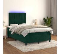 QUAHEAS Lit à sommier tapissier, vert foncé, 120 x 200 cm, en velours, tête de lit réglable, avec matelas, surmatelas et éclairage LED pour chambre à coucher