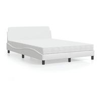 QUAHEAS Lit avec Cadre en Similicuir Blanc 140x190 cm avec Matelas Mousse H2 H3 Support Chambre Adulte Enfant ado garçon Fille Studio dortoir