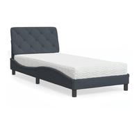 QUAHEAS Lit avec Cadre en Velours Gris foncé 90x200 cm avec Matelas en Mousse H2 H3 Support Chambre Adulte Enfant ado garçon Fille Studio