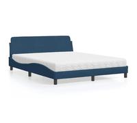 QUAHEAS Lit avec Matelas Dover Bleu 160x200 cm Tissu avec sommier à Lattes, Cadre Plateforme en Bois Massif, tête de lit capitonnée pour Chambre Adulte, Support Confortable et Design élégant