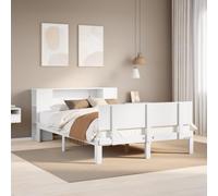QUAHEAS Lit bibliothèque Blanc en Bois de pin Massif 150x200 cm avec sommier à Lattes, Cadre de lit Stable et Espace Rangement intégré pour Chambre Adulte Enfant ado