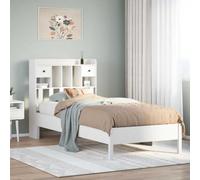 QUAHEAS Lit bibliothèque Blanc en Bois de pin Massif 90x190 cm avec sommier à Lattes, Cadre de lit Stable, Rangement tiroir et Espace optimisé pour Chambre Adulte Enfant ado
