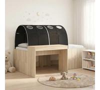 QUAHEAS Lit Cadre avec sommier en Bois d'ingénierie chêne Sonoma Noir 142x203x75 cm avec Bureau intégré Rangement tiroir pour Chambre Adulte Enfant ado