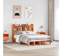 QUAHEAS Lit Cadre avec sommier en pin Massif 160x200 cm, Structure Plateforme avec Rangement tiroirs, tête de lit bibliothèque, idéal Chambre Adulte ou Enfant, Design Rustique