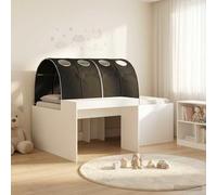 QUAHEAS Lit Cadre en Bois d'ingénierie Blanc et Noir avec sommier à Lattes, Bureau intégré, Solutions de Rangement, Structure Plateforme 142x203x75 cm pour Chambre Adulte Enfant ado