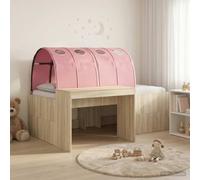 QUAHEAS Lit Cadre Enfant avec Bureau en Bois d'ingénierie chêne Artisanal et Rose, Structure Plateforme 133,5 x 203 x 75 cm, Rangement intégré, Design Contemporain pour Chambre ado Fille garçon