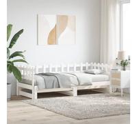 QUAHEAS Lit Coulissant Blanc en Bois Massif 2x80x200 cm avec sommier à Lattes Solide pour Chambre Adulte ou Enfant, Structure Plateforme Pratique pour Studio ou Appartement