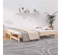 QUAHEAS Lit Coulissant en Bois de pin Massif 2x80x200 cm Cadre sommier à Lattes Structure Robuste pour Chambre Adulte Enfant avec Banquette gigogne Pratique et Support Matelas sans Matelas Inclus