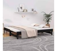 QUAHEAS Lit Coulissant en Bois de pin Massif Noir 2x80x200cm avec Structure Plateforme, Design Pratique pour Chambre Adulte, Studio ou dortoir, offrant Confort et Gain d'espace