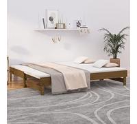 QUAHEAS Lit Coulissant Marron Miel en Bois Massif 2X(100x200 cm) avec Structure Plateforme et Support pour Chambre Adulte ou Enfant