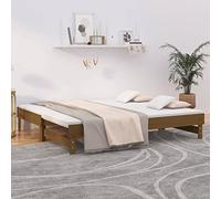 QUAHEAS Lit Coulissant Marron Miel en Bois Massif 2x75x190 cm Cadre avec sommier Structure Plateforme canapé-lit pour Chambre Adulte ou Enfant