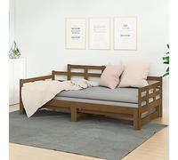QUAHEAS Lit Coulissant Marron Miel en Bois Massif 2x90x190 cm Cadre avec sommier Structure multifonctionnelle Convertible en canapé pour Chambre Studio ou invité