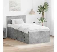 QUAHEAS Lit d'appoint Gris béton et Noir en Bois d'ingénierie 100 x 200 cm avec sommier à Lattes, tiroirs de Rangement intégrés, Structure Robuste pour Chambre Adulte Enfant ou Studio