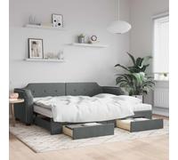 QUAHEAS Lit de Jour avec gigogne Gris foncé 80x200 cm Tissu, Structure Robuste en Bois Massif et métal, avec Rangement tiroirs et Matelas en Mousse pour Chambre Adulte ou Enfant