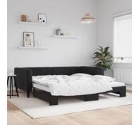 QUAHEAS Lit de Jour avec gigogne Noir 100x200 cm Cadre en Bois Massif Velours canapé-lit Double Structure Plateforme avec Rangement tiroir pour Chambre Adulte Enfant Studio Appartement