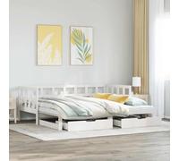 QUAHEAS Lit de Jour avec lit gigogne et tiroirs en Bois Massif Blanc 80x200cm Structure Support Chambre Adulte ou Enfant avec Rangement Pratique pour Studio ou dortoir