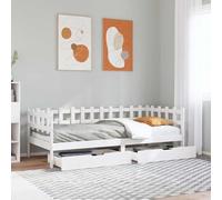 QUAHEAS Lit de jour, avec tiroirs, 90 x 190 cm, en bois de pin massif, extensible, 2 en 1, avec barreaux de lit, pour chambre d'amis et chambre d'enfant