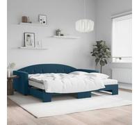 QUAHEAS Lit de Jour Bleu Velours 100x200 cm avec lit gigogne, Matelas Mousse 2X 100x200 cm, Cadre Bois Massif et sommier à Lattes pour Chambre Adulte ou Appartement