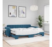 QUAHEAS Lit de jour, extensible, avec matelas, bleu, 80 x 200 cm, canapé-lit 2 en 1, pour chambre d'amis, structure en bois métallique robuste avec matelas confortables