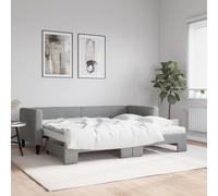 QUAHEAS Lit de jour extensible avec matelas gris clair, 80 x 200 cm, en tissu, canapé-lit 2 en 1, pour chambre d'amis, cadre de lit robuste avec matelas en mousse