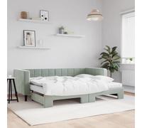 QUAHEAS Lit de jour extensible avec matelas gris clair, 80 x 200 cm, en velours, canapé-lit moderne, pour chambre d'amis, cadre de lit polyvalent avec tête de lit
