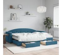QUAHEAS Lit de jour extensible avec tiroirs, bleu, 80 x 200 cm, en velours, cadre en métal, canapé-lit avec 2 matelas, lit d'appoint pour salon