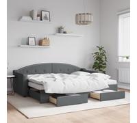 QUAHEAS Lit de jour extensible avec tiroirs, gris foncé, 80 x 200 cm, en tissu, avec deux matelas, cadre en métal et bois robuste pour chambre à coucher et salon