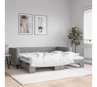 QUAHEAS Lit de jour, extensible, gris clair, 90 x 200 cm, housse en tissu, canapé-lit 2 en 1, avec coffre à roulettes, cadre robuste en métal et bois, lit d'invité polyvalent