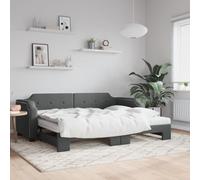 QUAHEAS Lit de jour, extensible, gris foncé, 100 x 200 cm, canapé-lit 2 en 1, avec deux matelas en mousse, cadre en bois et métal solide, pour chambre d'amis