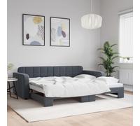 QUAHEAS Lit de jour, extensible, gris foncé, 90 x 200 cm, housse en velours, canapé-lit 2 en 1, cadre en bois robuste et métal robuste, polyvalent comme lit d'invités