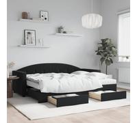 QUAHEAS Lit de jour, extensible, noir, 80 x 200 cm, en velours, avec 2 tiroirs, cadre de lit en métal et bois, avec 2 matelas en mousse pour chambre d'amis