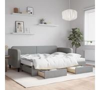 QUAHEAS Lit de Jour Gris Clair 80x200 cm avec Cadre en Bois Massif, sommier à Lattes, lit gigogne, Deux tiroirs de Rangement, Matelas en Mousse, canapé Convertible pour Chambre Adulte ou Studio