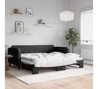 QUAHEAS Lit de Jour Noir 90x200 cm avec Cadre Bois Massif et sommier à Lattes, Structure Plateforme gigogne, Banquette capitonnée avec Rangement tiroir, idéal Chambre Adulte Enfant ado invité