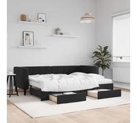 QUAHEAS Lit de Jour Noir Velours 80x200 cm avec lit gigogne, Deux tiroirs de Rangement, Matelas Mousse, Cadre Bois Massif et métal, canapé Convertible pour Chambre Adulte ou Studio