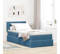 QUAHEAS Lit de Rangement avec Matelas Bleu foncé 90 x 200 cm Velours, Cadre Plateforme avec sommier à Lattes, tête de lit capitonnée, Coffre de Rangement Pratique pour Chambre Adulte ou Enfant