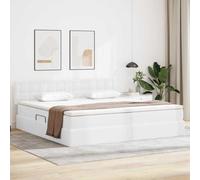QUAHEAS Lit de rangement, avec matelas, en cuir synthétique blanc pur, 200 x 200 cm, lit empereur avec espace de rangement hydraulique, sommier à lattes stable, design moderne pour chambre à coucher