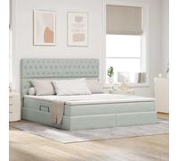 QUAHEAS Lit de rangement, en velours, gris clair, 180 x 200 cm, avec matelas, éclairage LED et élévateur hydraulique, cadre en métal robuste pour chambre à coucher